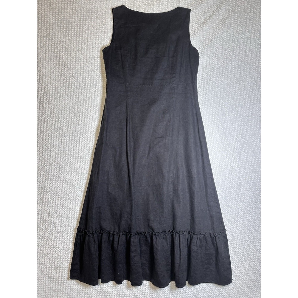 J. Jill Womens 100% Linen Dress Size 10 Black Sleeveless V Neck Ruffle Hem